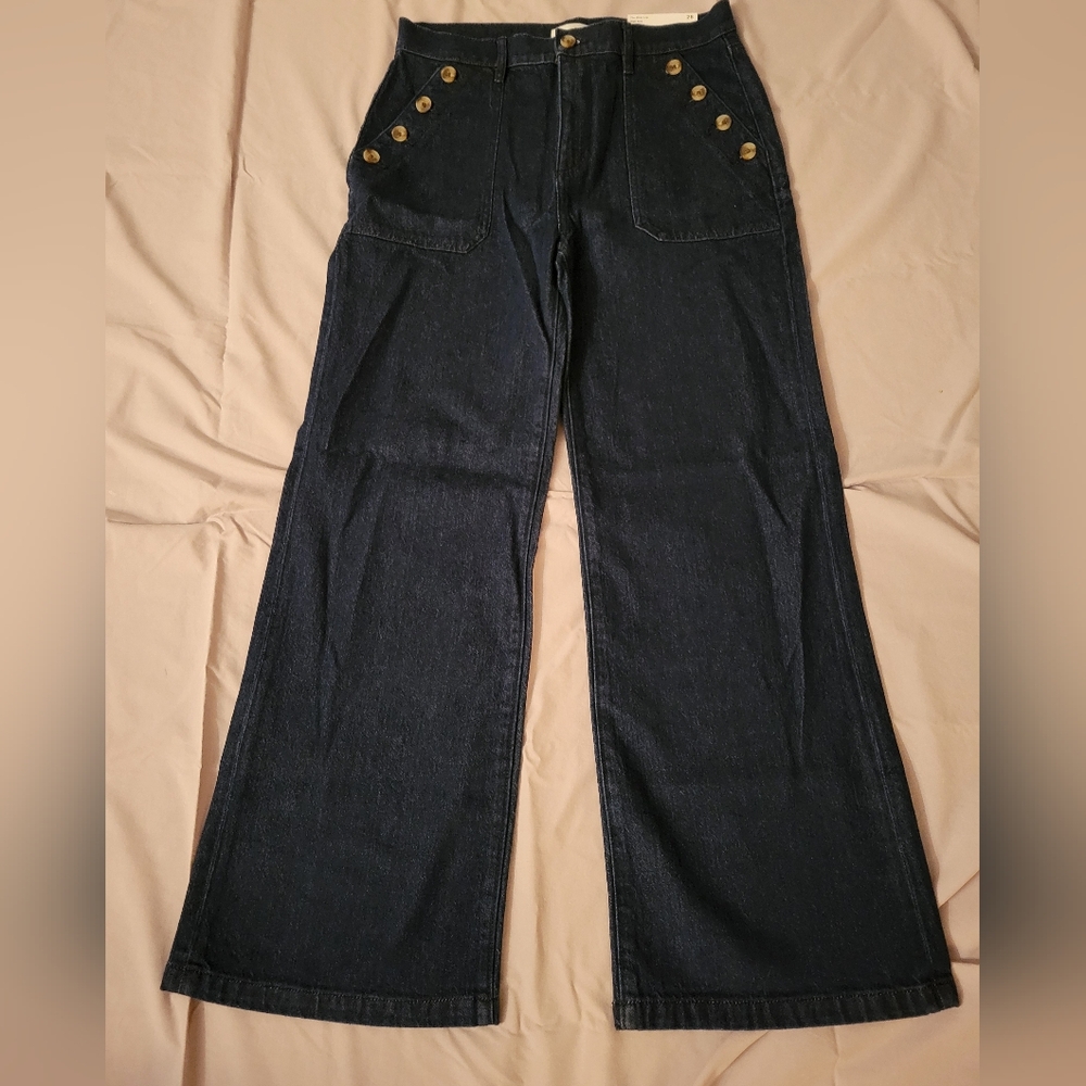 LOFT NWT Navy Wide Leg Jeans with Button Accents